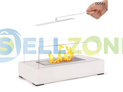 Διακοσμητικό ορθογώνιο τζάκι βιοαιθανόλης σε λευκό χρώμα με γυάλινα πάνελ – DD541